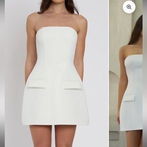 LEAU Solene Strapless Pocket Mini Dress- White- XS